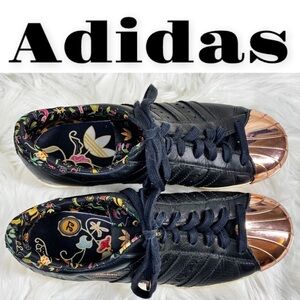 ADIDAS LIMITED EDITION Superstar 80s Rose Gold Black Leather Sneakers, Men’s 6.5